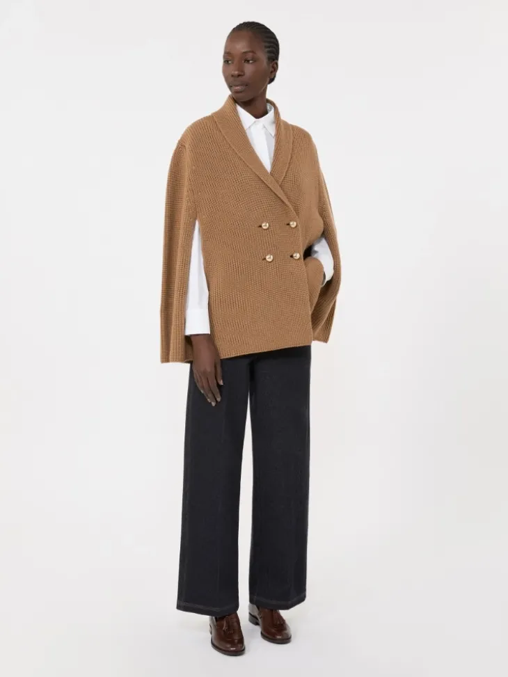 Double-breasted wool cape - CAMEL