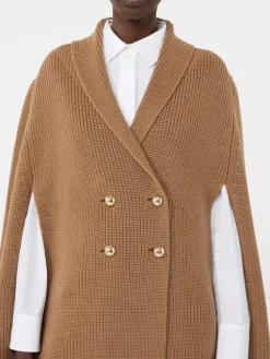 Double-breasted wool cape - CAMEL