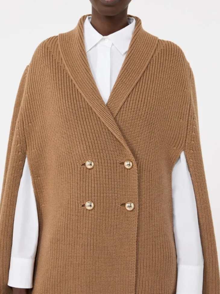 Double-breasted wool cape - CAMEL