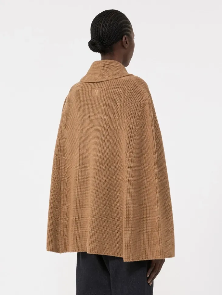 Double-breasted wool cape - CAMEL