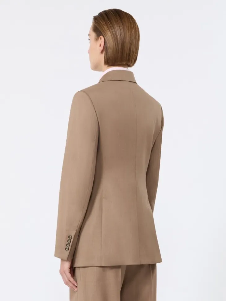 Double-breasted wool twill blazer - HAZELNUT BROWN