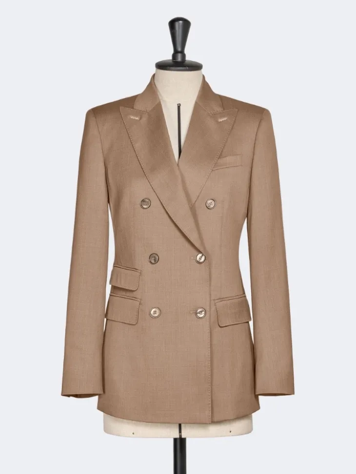 Double-breasted wool twill blazer - HAZELNUT BROWN