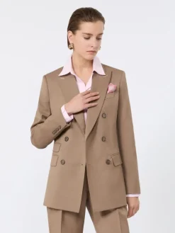 Double-breasted wool twill blazer - HAZELNUT BROWN