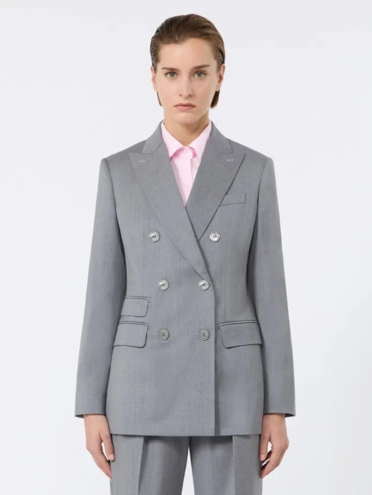 Double-breasted wool twill blazer - MEDIUM GREY