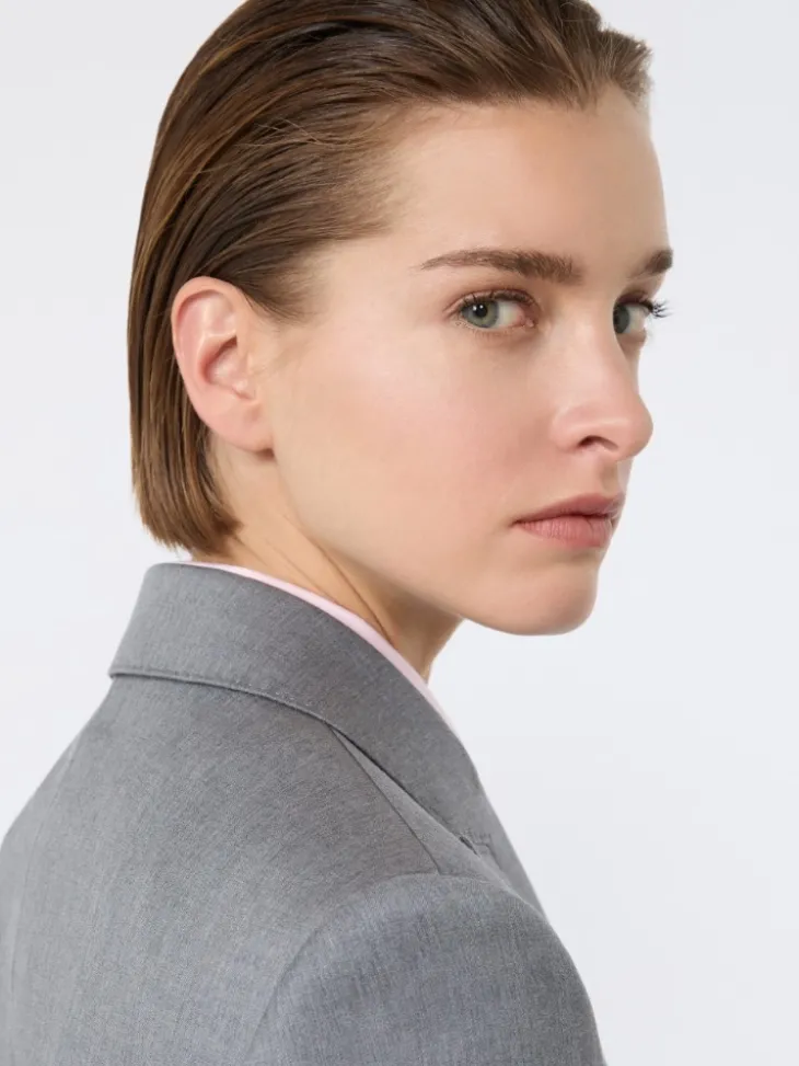 Double-breasted wool twill blazer - MEDIUM GREY