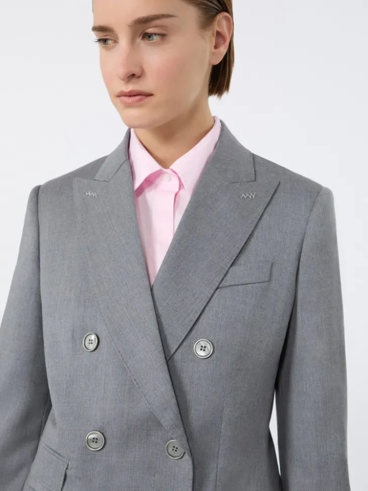 Double-breasted wool twill blazer - MEDIUM GREY