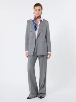 Double-breasted wool twill blazer - MEDIUM GREY