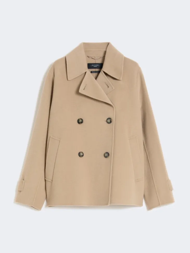 Double-breasted wool-blend pea coat - CAMEL