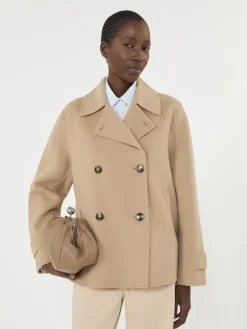 Double-breasted wool-blend pea coat - CAMEL