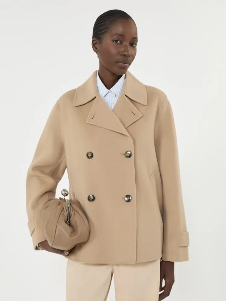 Double-breasted wool-blend pea coat - CAMEL