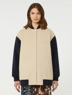 Double-faced wool bomber jacket - SAND