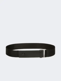 Elasticated webbing and leather belt - BLACK