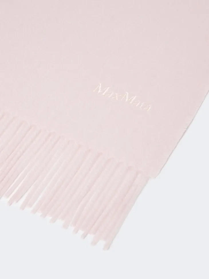Embroidered and fringed cashmere stole - PINK