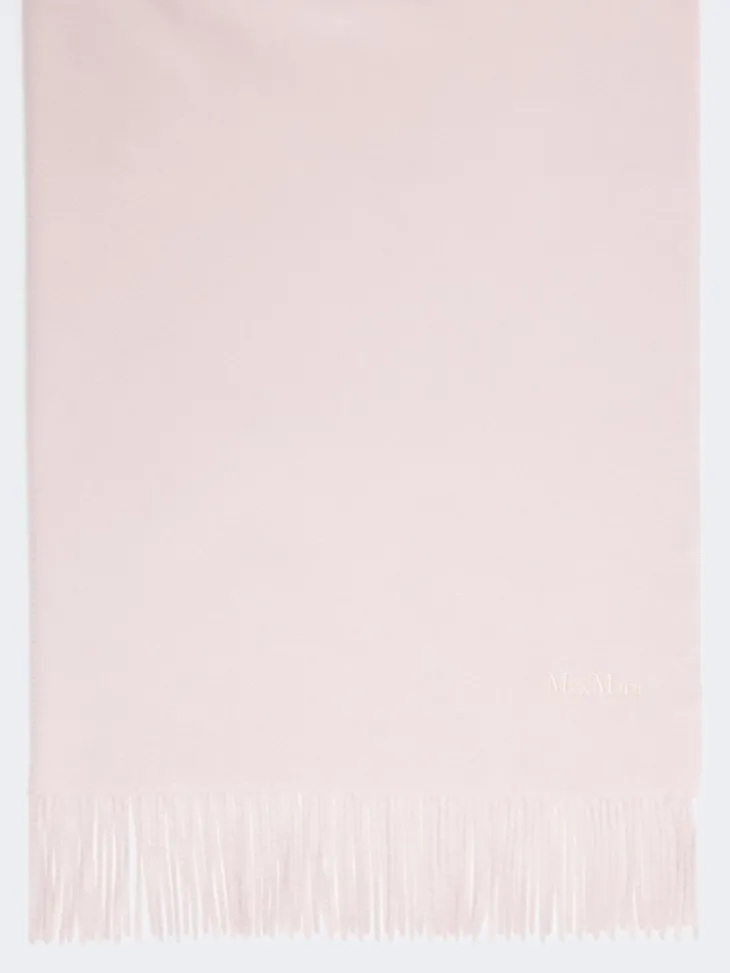 Embroidered and fringed cashmere stole - PINK