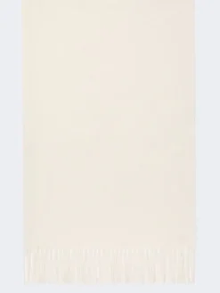 Embroidered and fringed cashmere stole - OPTICAL WHITE