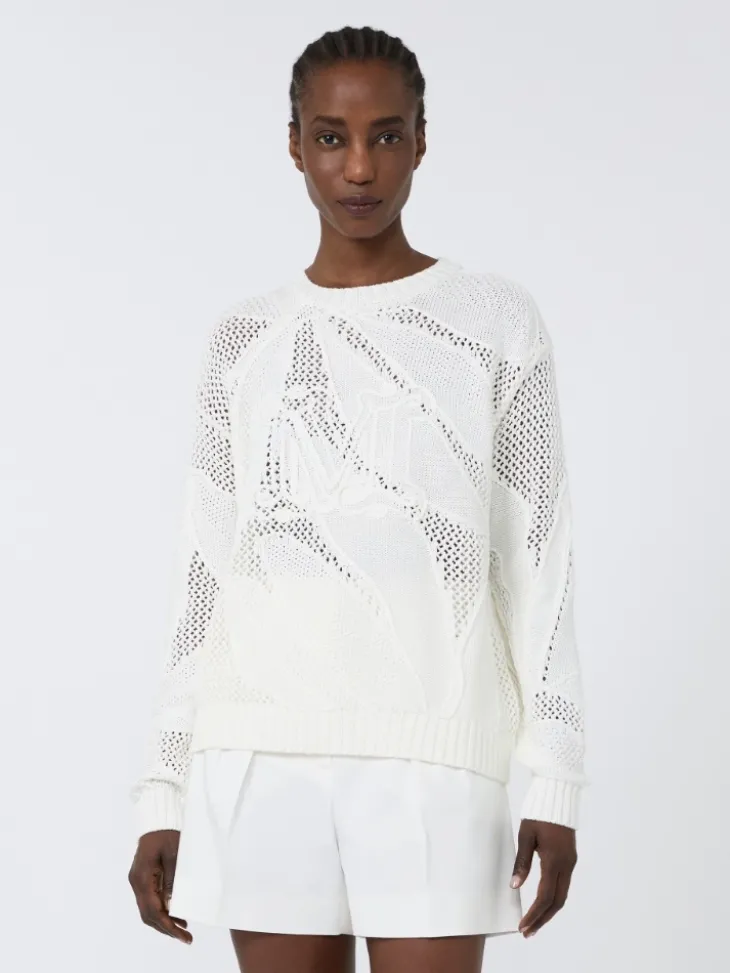 Embroidered cotton sweater - WHITE