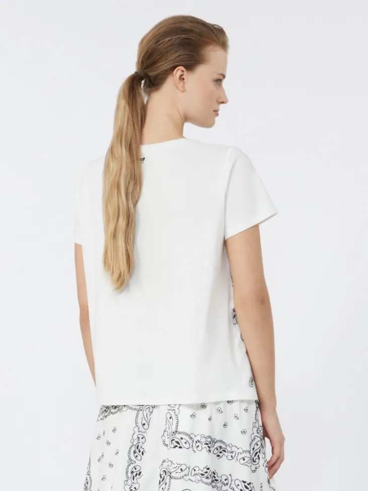 Embroidered linen and stretch cotton jersey T-shirt - WHITE