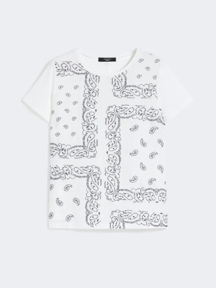 Embroidered linen and stretch cotton jersey T-shirt - WHITE