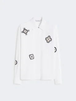 Embroidered poplin shirt - OPTICAL WHITE