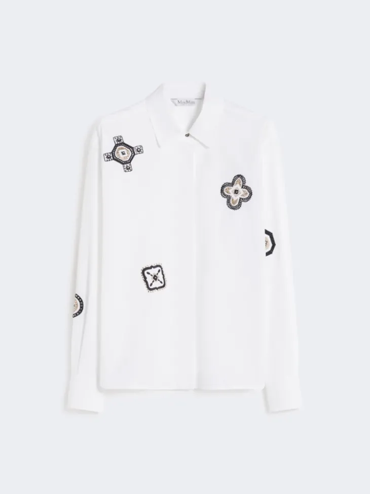 Embroidered poplin shirt - OPTICAL WHITE
