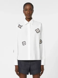 Embroidered poplin shirt - OPTICAL WHITE