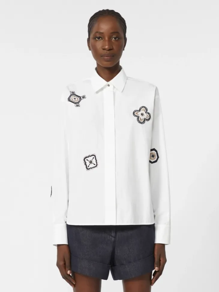 Embroidered poplin shirt - OPTICAL WHITE