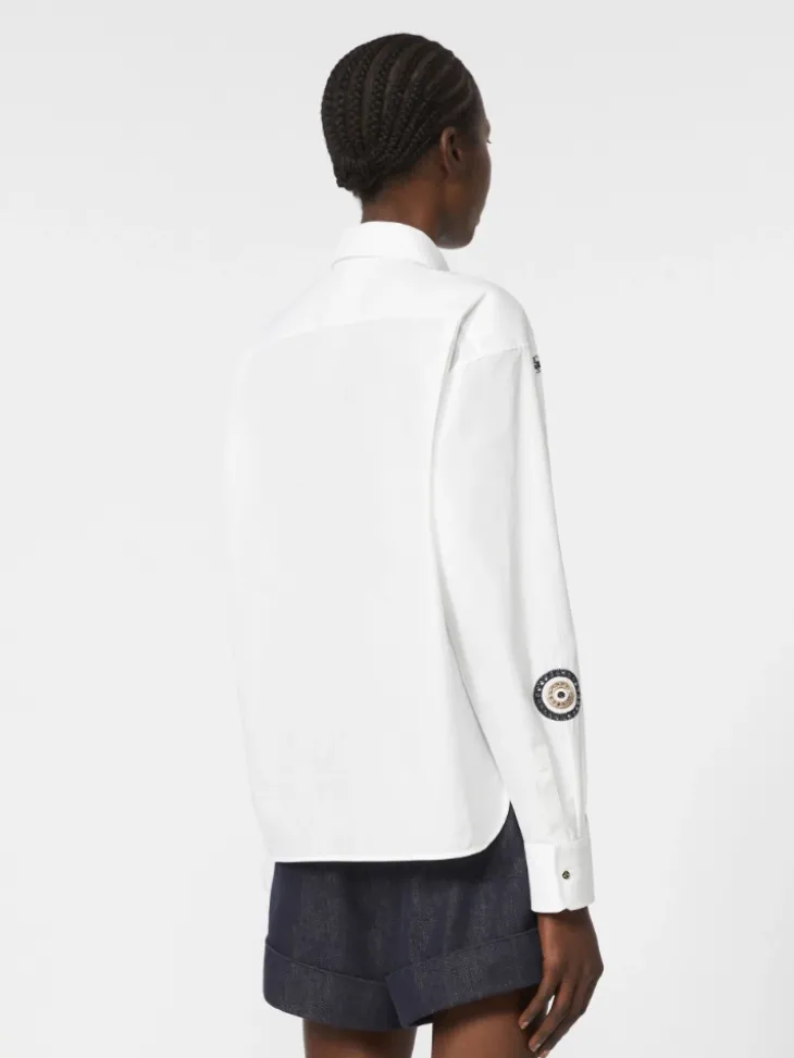 Embroidered poplin shirt - OPTICAL WHITE