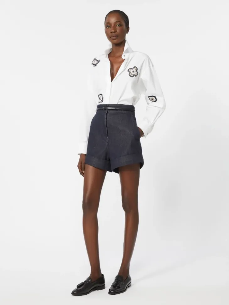 Embroidered poplin shirt - OPTICAL WHITE