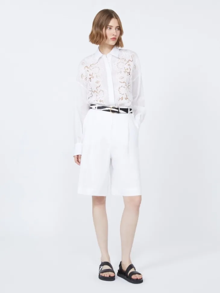 Embroidered ramie canvas boxy shirt - WHITE
