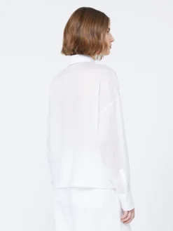 Embroidered ramie canvas boxy shirt - WHITE