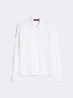 Embroidered ramie canvas boxy shirt - WHITE