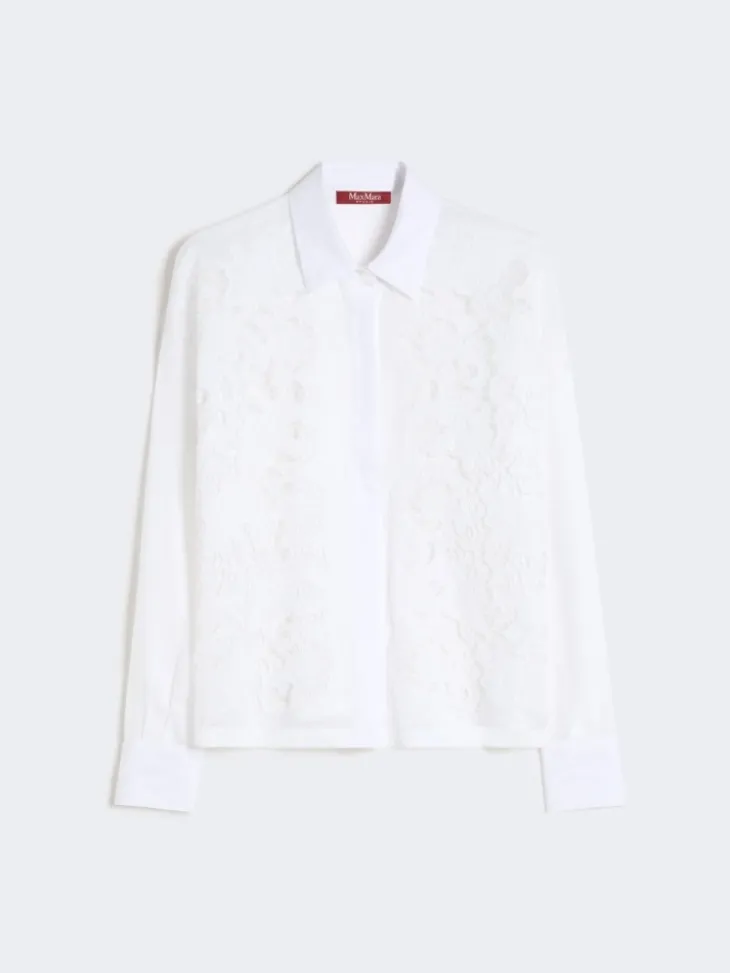 Embroidered ramie canvas boxy shirt - WHITE