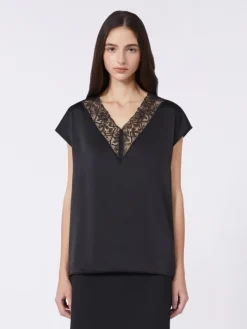 Feminine satin top - BLACK