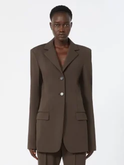 Feminine viscose jersey blazer - CHOCOLATE