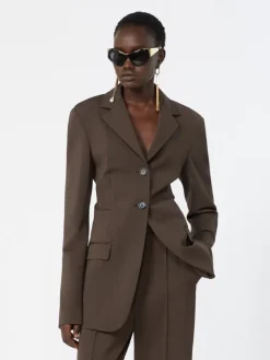 Feminine viscose jersey blazer - CHOCOLATE