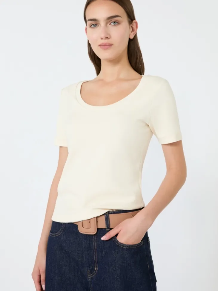 Fine rib-knit jersey T-shirt - IVORY