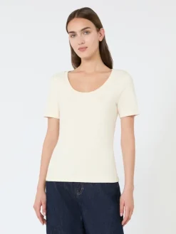Fine rib-knit jersey T-shirt - IVORY