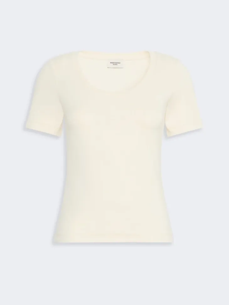Fine rib-knit jersey T-shirt - IVORY