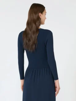 Fine rib-knit viscose yarn cardigan - NAVY