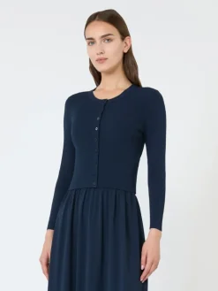 Fine rib-knit viscose yarn cardigan - NAVY