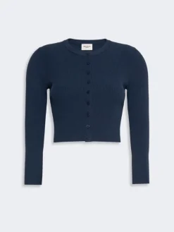 Fine rib-knit viscose yarn cardigan - NAVY