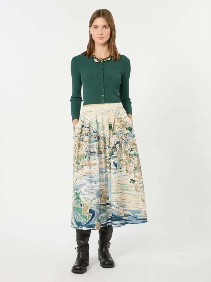 Fine rib-knit viscose yarn cardigan - GREEN