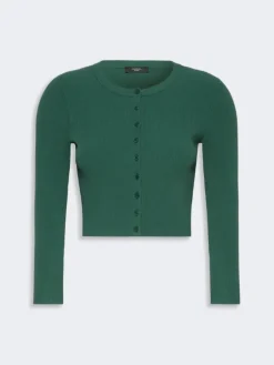 Fine rib-knit viscose yarn cardigan - GREEN