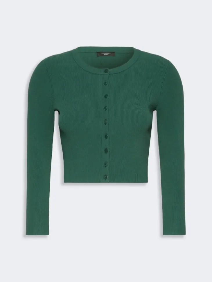 Fine rib-knit viscose yarn cardigan - GREEN