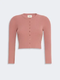 Fine rib-knit viscose yarn cardigan - TERRA COTTA