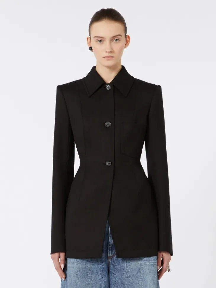 Fitted gabardine shirt jacket - BLACK