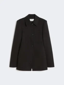 Fitted gabardine shirt jacket - BLACK