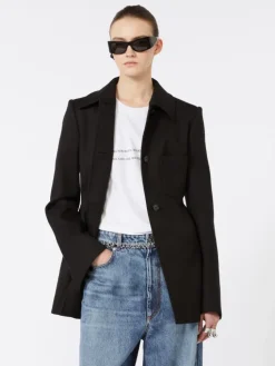 Fitted gabardine shirt jacket - BLACK