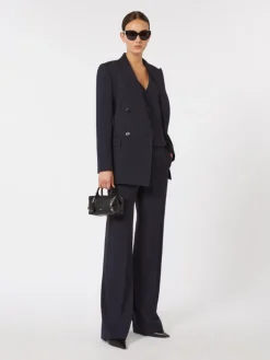 Fitted wool crepe blazer - NAVY