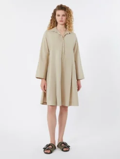 Flared cotton-poplin dress - SAND